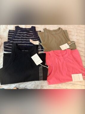 Free Assembly women’s Ribbed Tank Top - Black, Navy Stripe, Olive, Pink XS